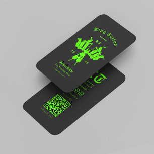 Modern Tattoo Artist Monogram Black Neon Green Visitenkarte