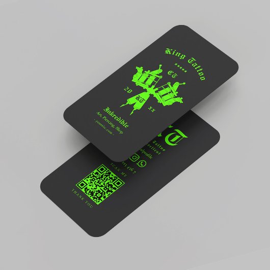 Modern Tattoo Artist Monogram Black Neon Green Visitenkarte