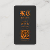 Modern Tattoo Artist Monogram Black Orange Skull Visitenkarte (Rückseite)