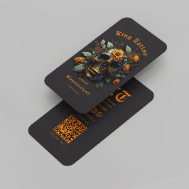 Modern Tattoo Artist Monogram Black Orange Skull Visitenkarte