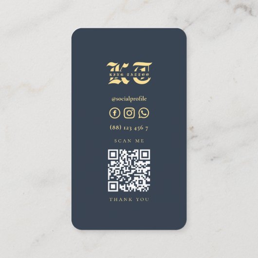 Modern Tattoo Artist Monogram Dark Blue Gold Visitenkarte (Rückseite)