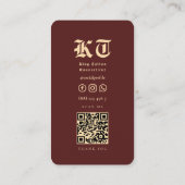 Modern Tattoo Artist Monogram Gold Dark Red QR Visitenkarte (Rückseite)