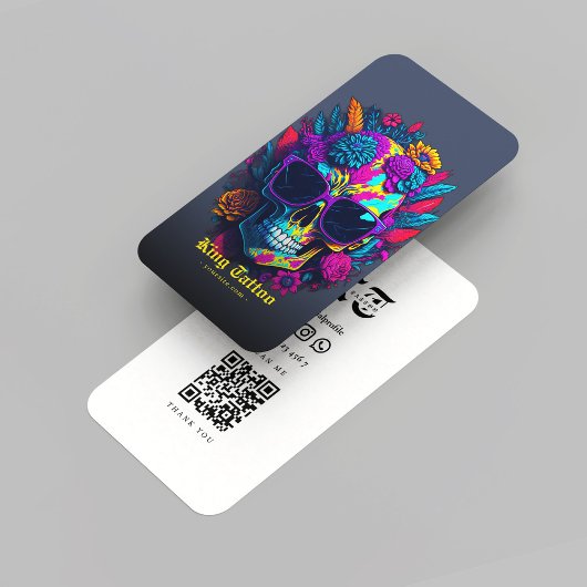 Modern Tattoo Artist Monogram Skull Dunkelblau Gra Visitenkarte