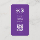 Modern Tattoo Artist Royal Lila Monogram Visitenkarte (Rückseite)