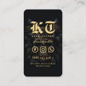 Modern Tattoo Artist Skull Black Gold Monogram Visitenkarte (Rückseite)