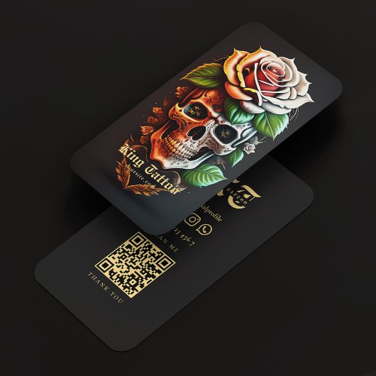 Modern Tattoo Artist Skull Monogram Black Gold Visitenkarte