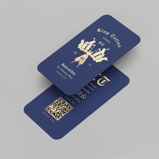 Modern Tattoo Artist Tattoo Shop Gold Blue QR Visitenkarte