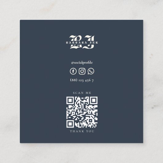 Modern Tattoo Artist Tattoo Studio Dark Blue Quadratische Visitenkarte (Rückseite)