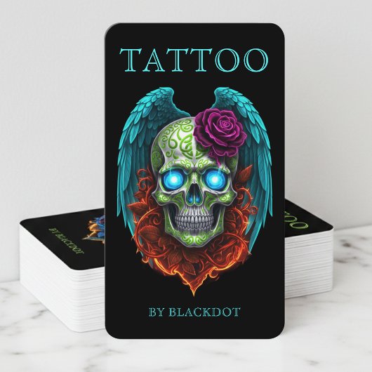 Modern Tattoo Studio Winged Skull Gothic Tattooist Visitenkarte