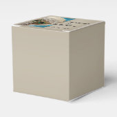 Modern Taupe Aqua Peacock Feather Gastgeschenk Hoc Geschenkschachtel (Vorderseite)