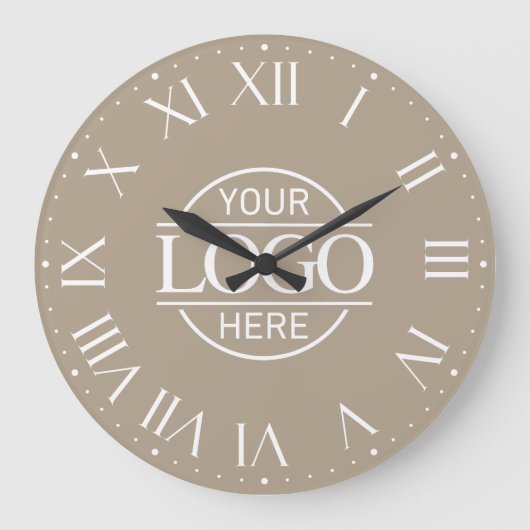 Modern Taupe Branded Company Business Logo Custom Große Wanduhr (Vorderseite)