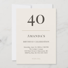 Modern Taupe & Cream 40th Birthday Celebration Einladung