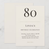 Modern Taupe & Cream 80th Birthday Celebration Einladung (Vorne/Hinten)
