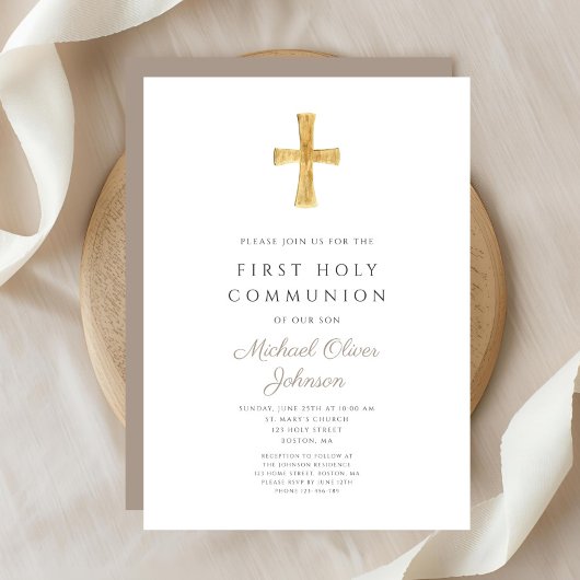 Modern Taupe Cross Boy Heilige Kommune Einladung