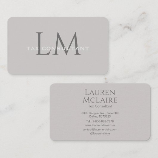 Modern Taupe Gray Monogram Business Card Visitenkarte (Vorne/Hinten)
