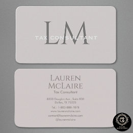 Modern Taupe Gray Monogram Business Card Visitenkarte