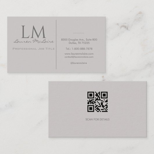 Modern Taupe Gray QR Code Business Branding Visitenkarte (Vorne/Hinten)