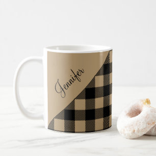 Modern Taupe Kariert Karo Muster Name Kaffeetasse