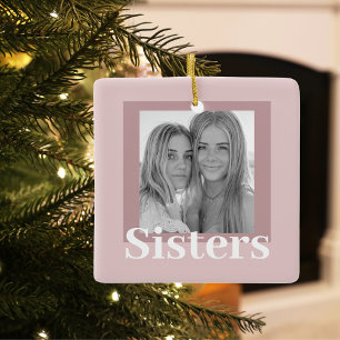 Modern Taupe & Pink   Sisters Gift Keramikornament