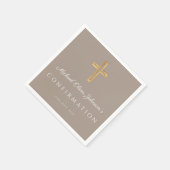 Modern Taupe Religious Cross Boy Confirmation Serviette (Ecke)
