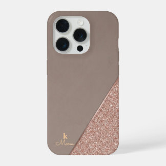 Modern Taupe & Rose Gold Geometric Glitter Luxury  iPhone 15 Pro Hülle