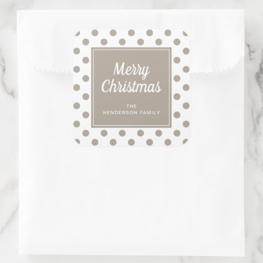 Modern Taupe Script Frohe Weihnachten Quadratischer Aufkleber (Tasche)