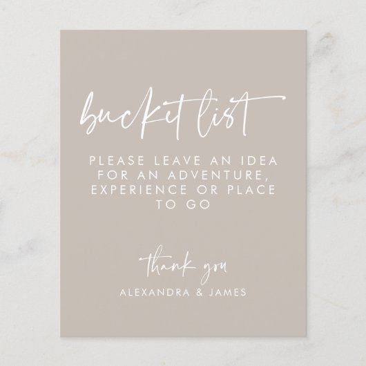Modern Taupe Skript Hochzeitsliste Zeichen (Vorderseite)
