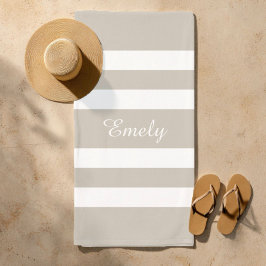 Modern Taupe Stripe Name Strandtuch