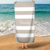 Modern Taupe Stripe Name Strandtuch