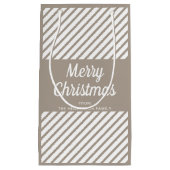 Modern Taupe Stripes Script Frohe Weihnachten Kleine Geschenktüte (Vorderseite)