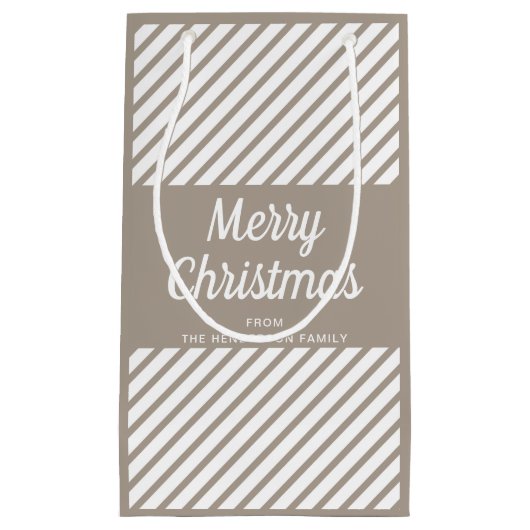 Modern Taupe Stripes Script Frohe Weihnachten Kleine Geschenktüte (Vorderseite)