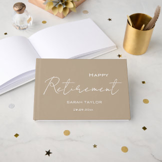 Modern Taupe White Happy Retirement Personalized  Gästebuch