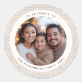 Modern Taupe & White Snowflake Photo Christmas Runder Aufkleber (Vorderseite)