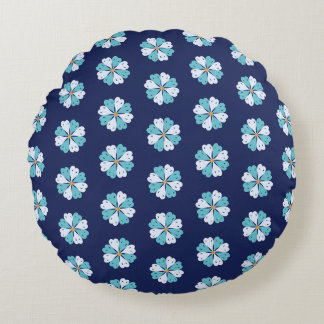 Modern Teal And Blue Floral Motif Rundes Kissen