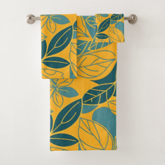 Modern Teal and Gold Botanical Leaf Badhandtuch Set