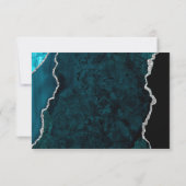 Modern Teal Blue Agate Silver Script Wedding RSVP Karte (Rückseite)