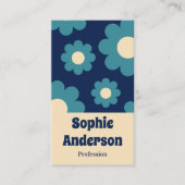 Modern Teal Blue Retro Floral Pattern with QR Code Visitenkarte (Vorderseite)