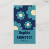 Modern Teal Blue Retro Floral Pattern with QR Code Visitenkarte (Vorderseite)