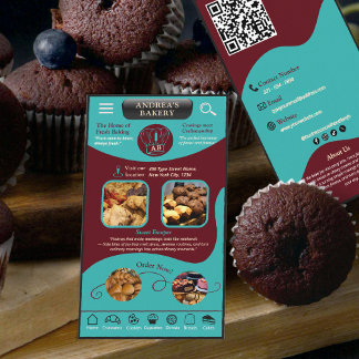 Modern Teal Burgundy Bakery Logo and QR Code   Visitenkarte