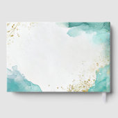 Modern Teal Gold Abstract Beach Wedding Gästebuch (Rückseite)