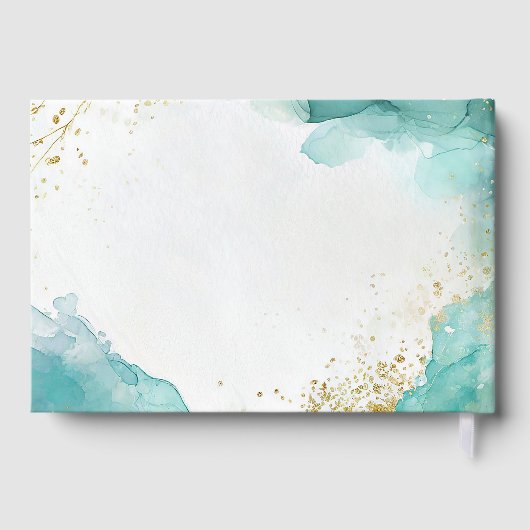 Modern Teal Gold Abstract Beach Wedding Gästebuch (Rückseite)