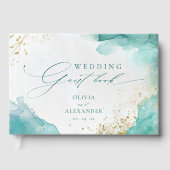 Modern Teal Gold Abstract Beach Wedding Gästebuch (Vorderseite)