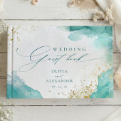 Modern Teal Gold Abstract Beach Wedding Gästebuch
