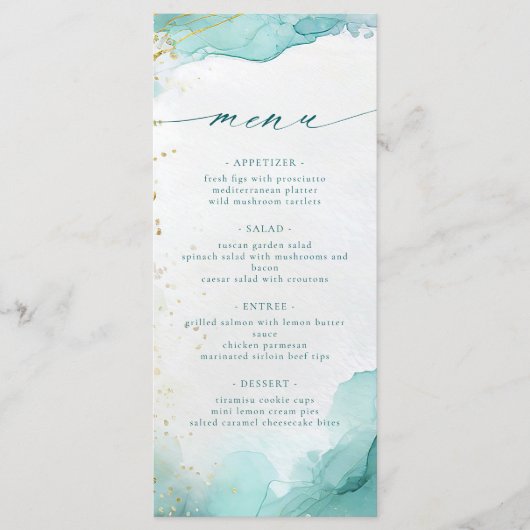 Modern Teal Gold Abstract Beach Wedding Menükarte (Vorderseite)