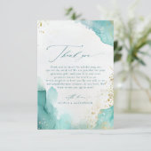 Modern Teal Gold Abstract Beach Wedding Photo Dankeskarte (Stehend Vorderseite)