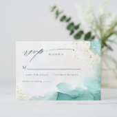 Modern Teal Gold Abstract Beach Wedding QR Code RSVP Karte (Stehend Vorderseite)