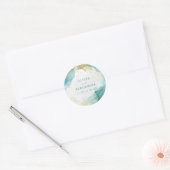 Modern Teal Gold Abstract Beach Wedding Runder Aufkleber (Umschlag)