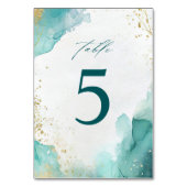 Modern Teal Gold Abstract Beach Wedding Tischnummer (Rückseite)