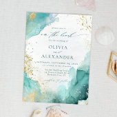 Modern Teal Gold Abstract On The Beach Wedding Einladung