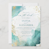 Modern Teal Gold Abstract On The Beach Wedding Einladung (Vorderseite)